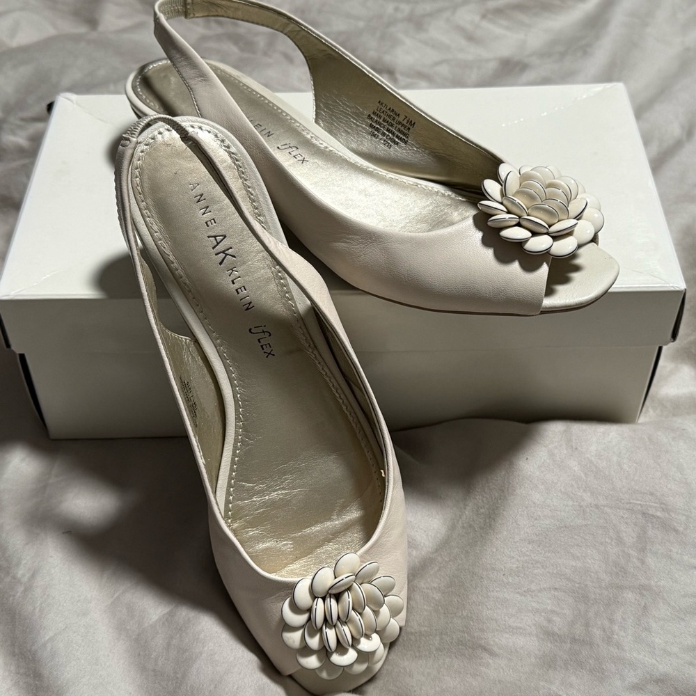Anne Klein Cream Peep-Toe Slingback Heels